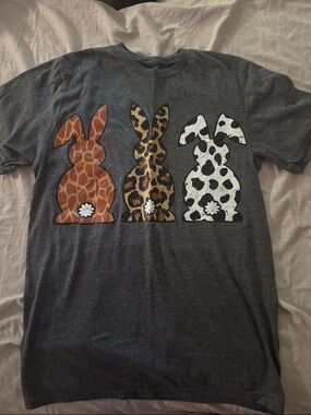 Gray Tee with Three Patterned Bunny Silhouettes